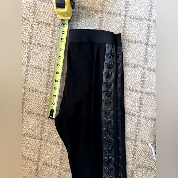 BCBG MaxAzria black leggings with faux leather side stripe with lacing NWOT S - Picture 5 of 6